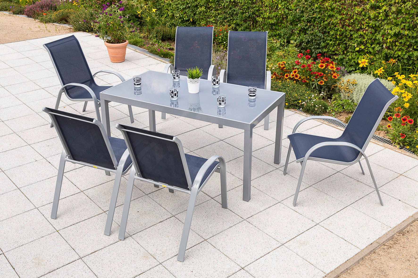 GARTENSET Aluminium  - Blau/Silberfarben, MODERN, Textil/Metall - Gardenson