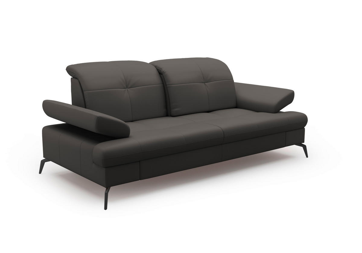3-SITZER-SOFA in Vliesstoff Kombination Echtleder/Stoff Anthrazit  - Anthrazit/Schwarz, Konventionell, Leder/Textil (212/90/122cm) - Sit & More