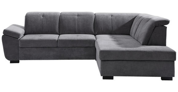 ECKSOFA inkl.Funktionen Grau Webstoff Schlaffunktion, Kopfteilverstellung, Sitztiefenverstellung  - Schwarz/Grau, KONVENTIONELL, Holz/Textil (280/202cm) - Xora