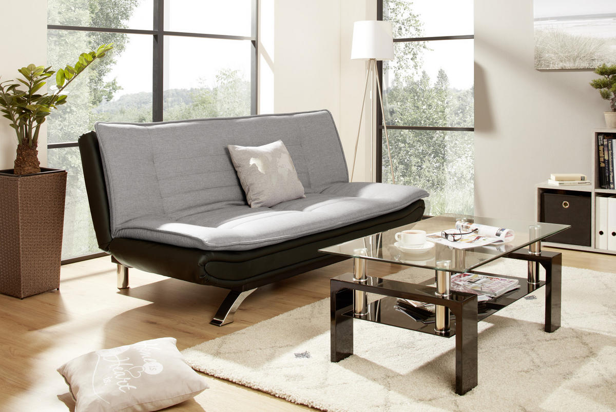 SCHLAFSOFA in Lederlook, Webstoff Grau, Schwarz, Edelstahlfarben  - Edelstahlfarben/Schwarz, Basics, Textil/Metall (190/90/102cm) - MID.YOU