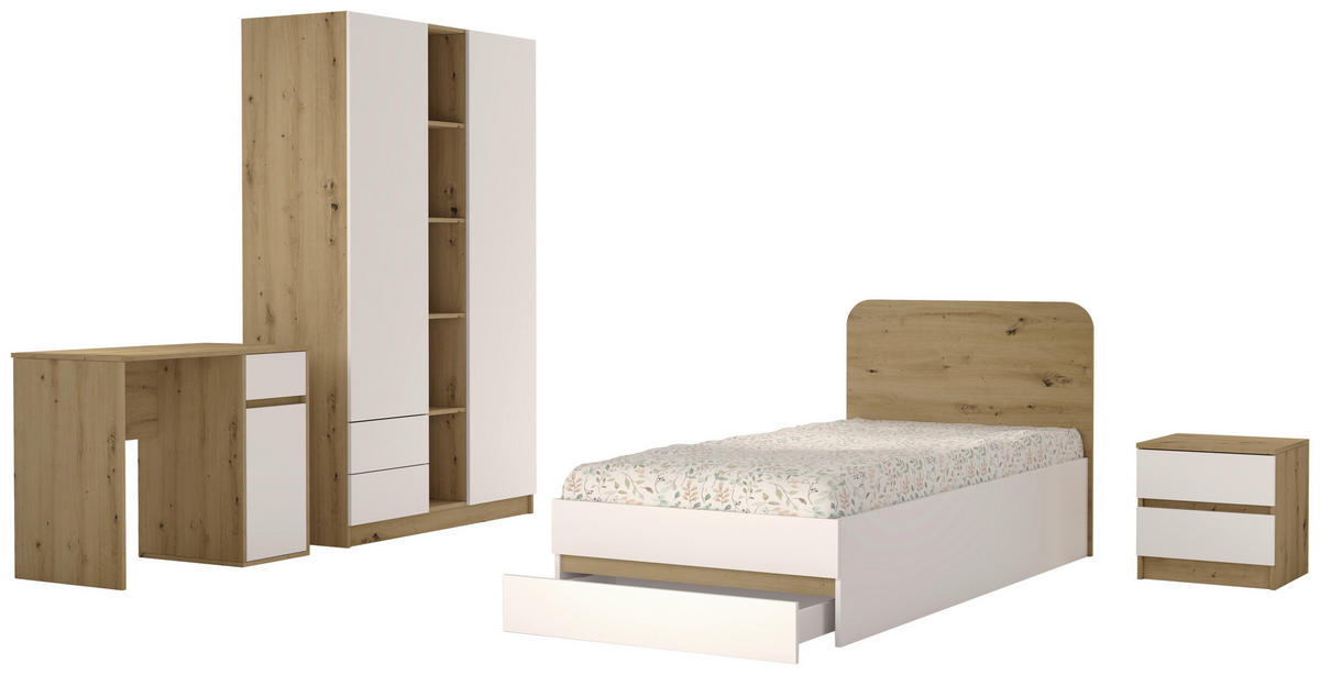 MLADINSKA SOBA hrast artisan, bela, visoki sijaj  - bela/visoki sijaj, Konvencionalno, leseni material - Boxxx