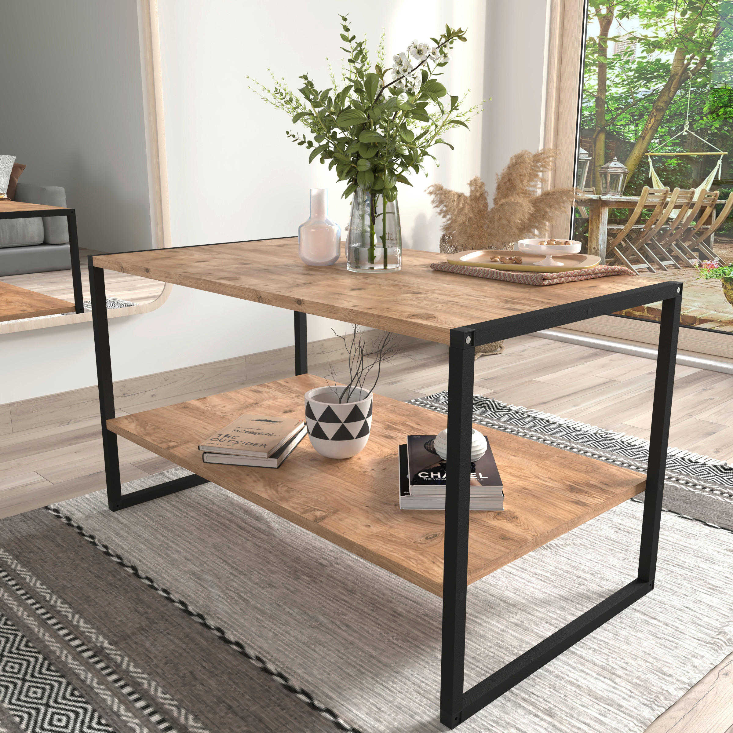 COUCHTISCH Insasi 90/50/50 cm rechteckig Honigeiche  - Honigeiche/Schwarz, Design, Holzwerkstoff/Metall (90/50/50cm) - MID.YOU