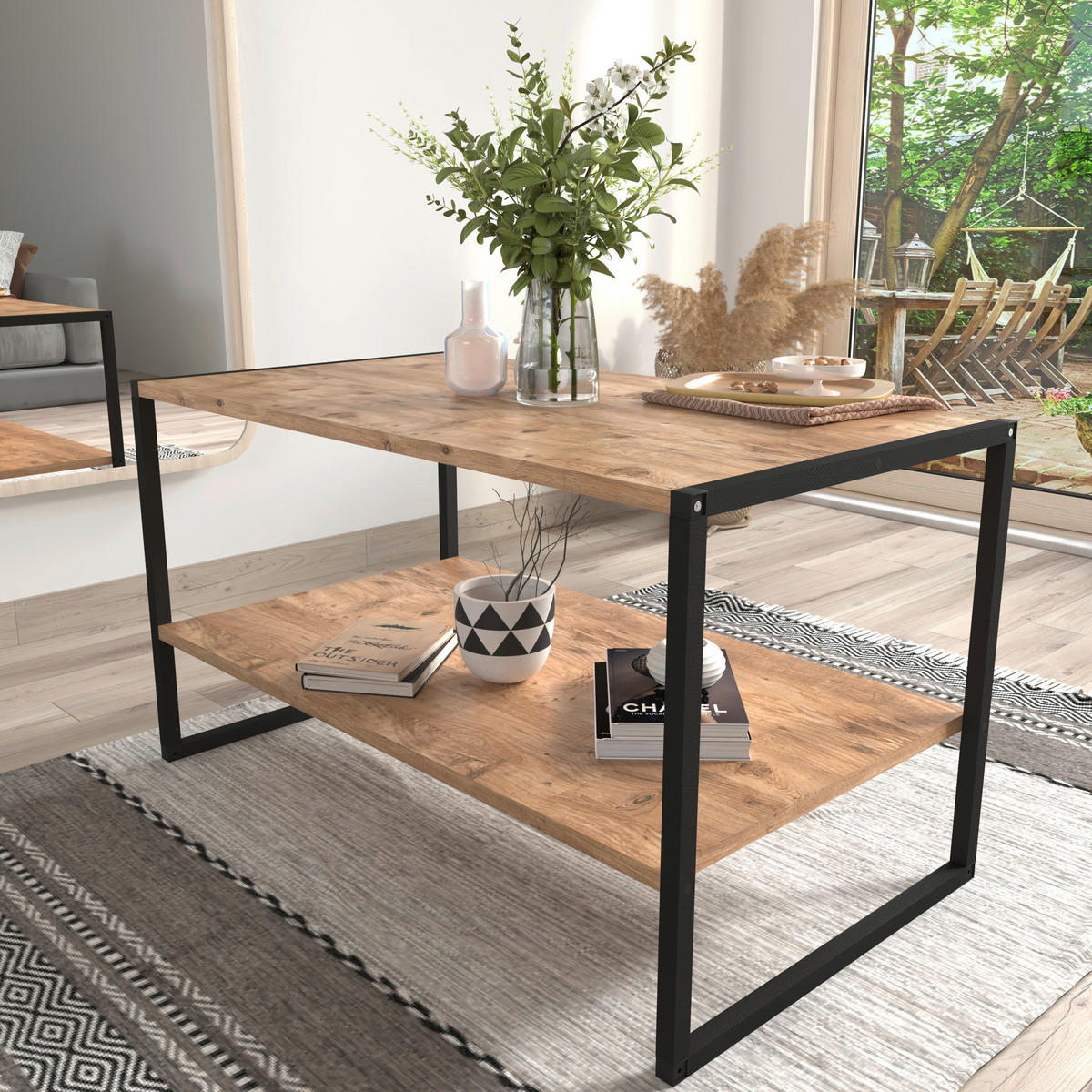 COUCHTISCH in Holzwerkstoff 90/50/50 cm  - Honigeiche/Schwarz, Design, Holzwerkstoff/Metall (90/50/50cm) - MID.YOU