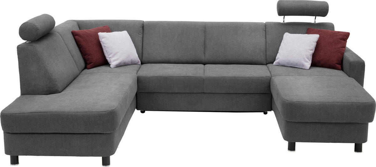 WOHNLANDSCHAFT in Webstoff Dunkelgrau  - Dunkelgrau/Schwarz, Design, Holz/Textil (198/296/165cm) - Xora