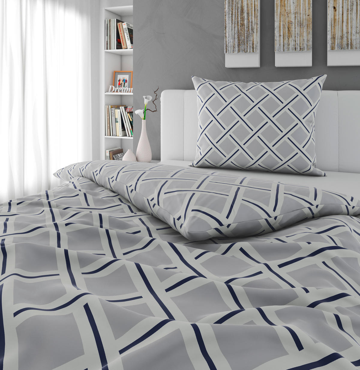 PÅSLAKANSET satin 150/210 cm  - silver/grå, textil (150/210cm) - Novel