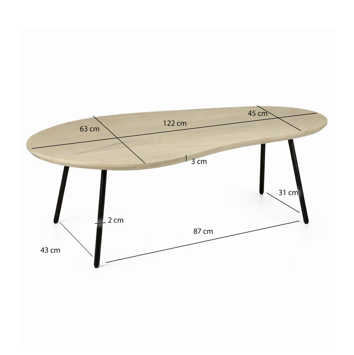 SOFFBORD - vit/svart, Design, metall/trä (122/63/36cm) - MID.YOU