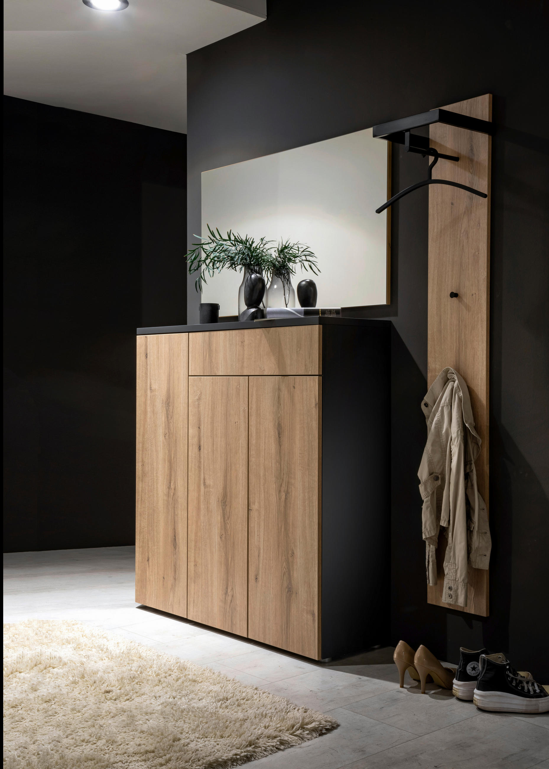 GARDEROBE 3-teilig  in 160/200/39 cm  - Eichefarben/Anthrazit, Design, Holzwerkstoff (160/200/39cm) - Moderano
