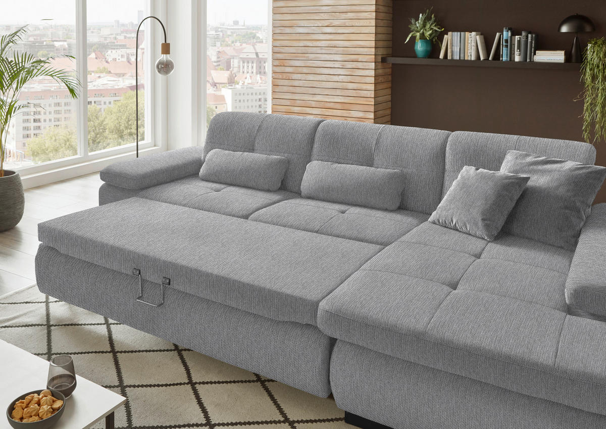 ECKSOFA in Flachgewebe Greige  - Greige/Schwarz, Design, Textil/Metall (297/174cm) - Beldomo Style