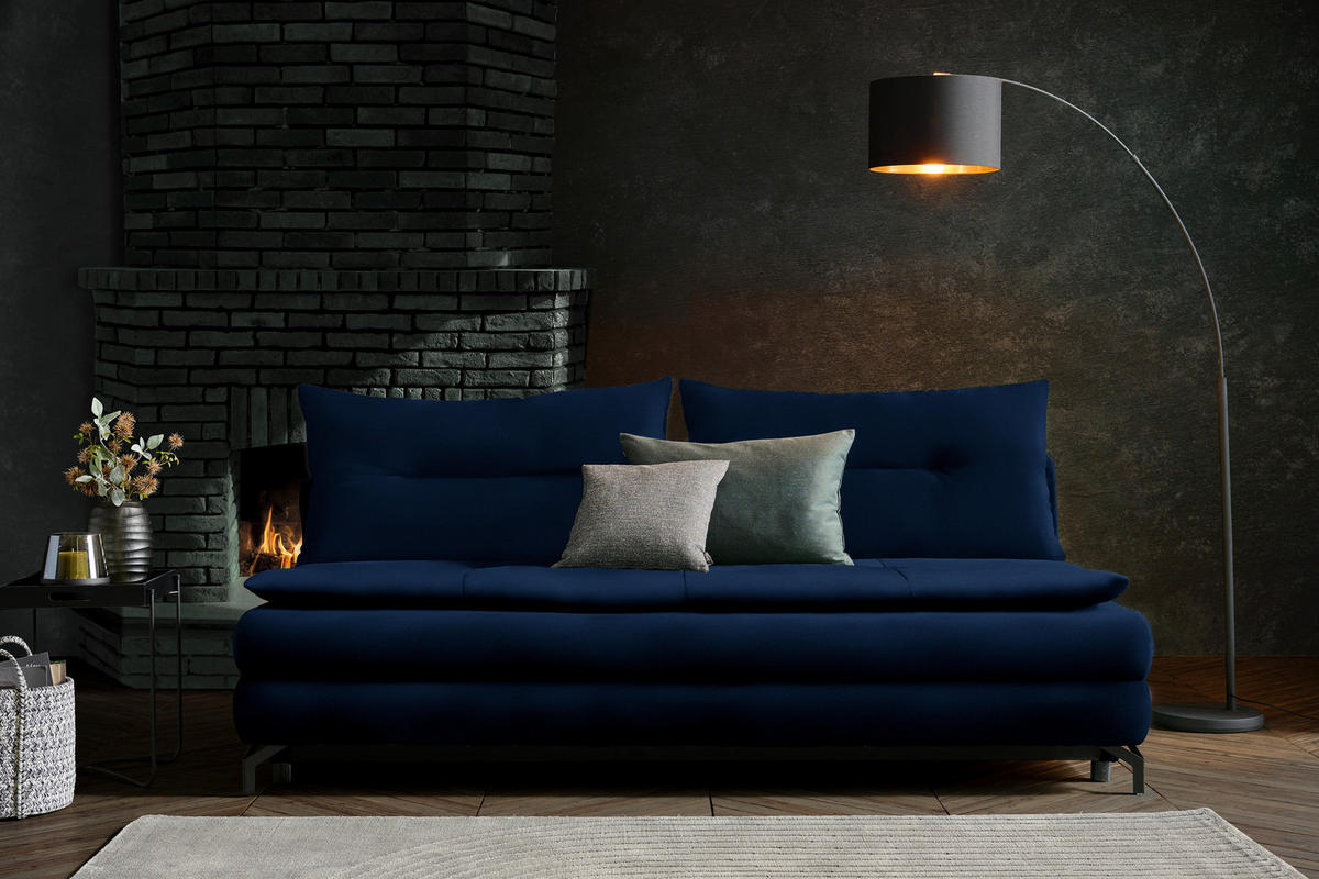 SCHLAFSOFA in Flachgewebe Dunkelblau  - Schwarz/Dunkelblau, MODERN, Textil/Metall (208/73/92/102cm) - Novel