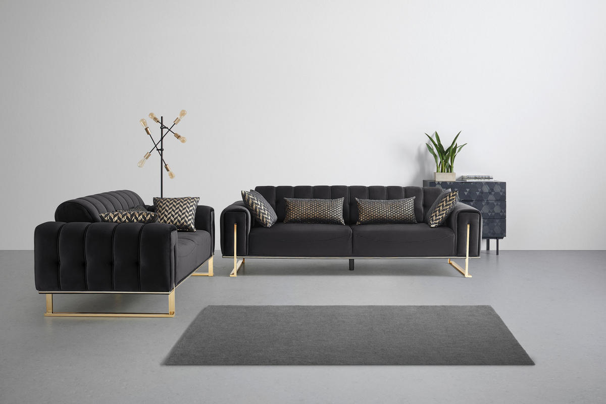 3-sitzer-sofa Aile, textil, negru - auriu/negru, Lifestyle, textil (244/80/90cm) - Based