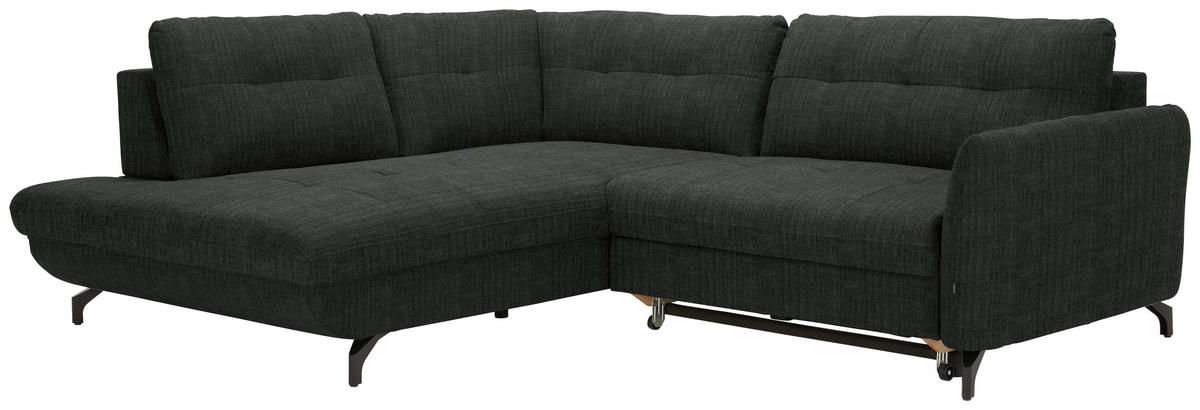 ECKSOFA in Flachgewebe, Leinenoptik Anthrazit  - Anthrazit/Schwarz, Design, Textil/Metall (208/247cm) - Xora