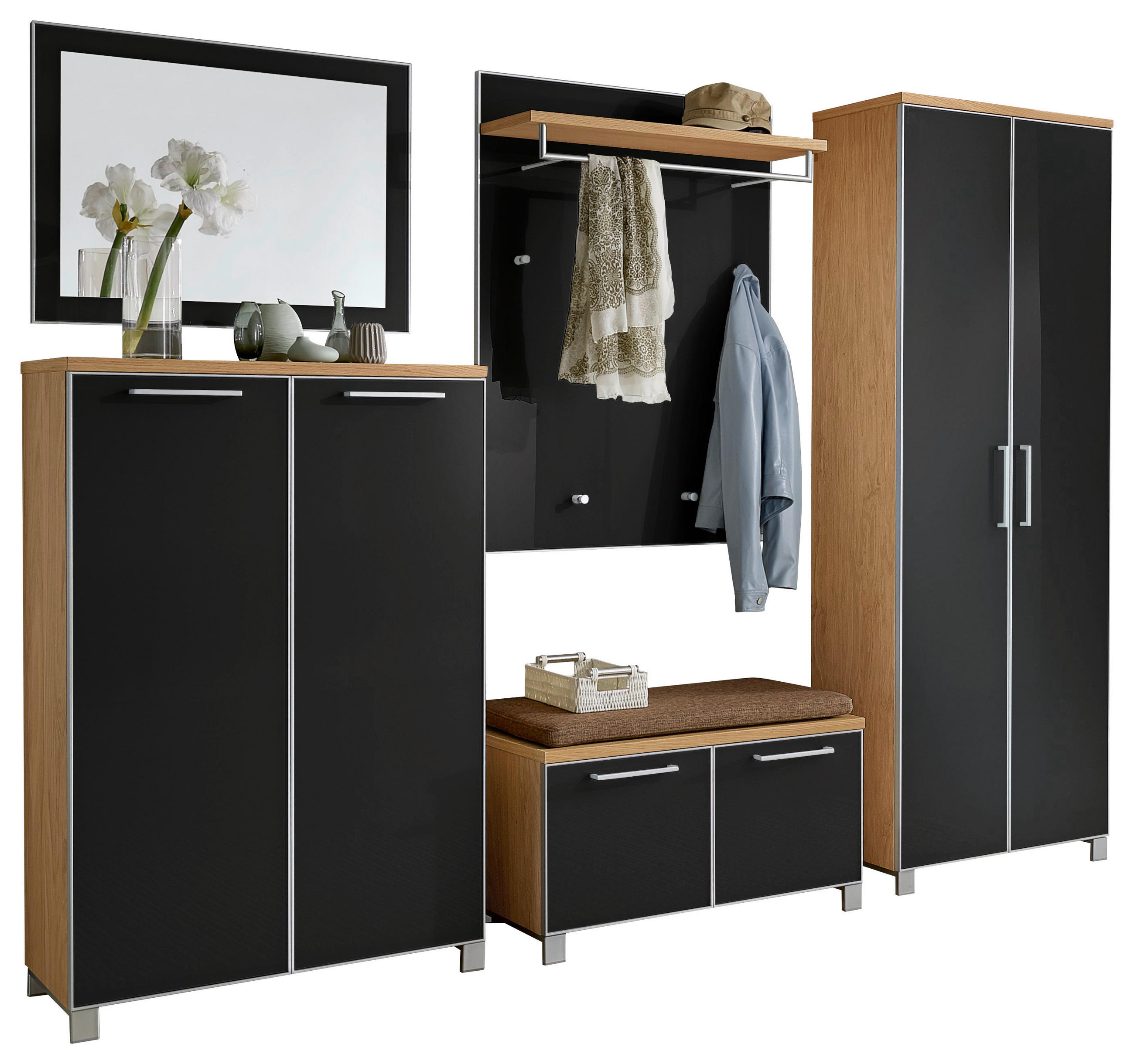 GARDEROBE Anthrazit, Eichefarben, Hellbraun - Hellbraun/Eichefarben, Design, Glas/Holz (260/193/40cm)