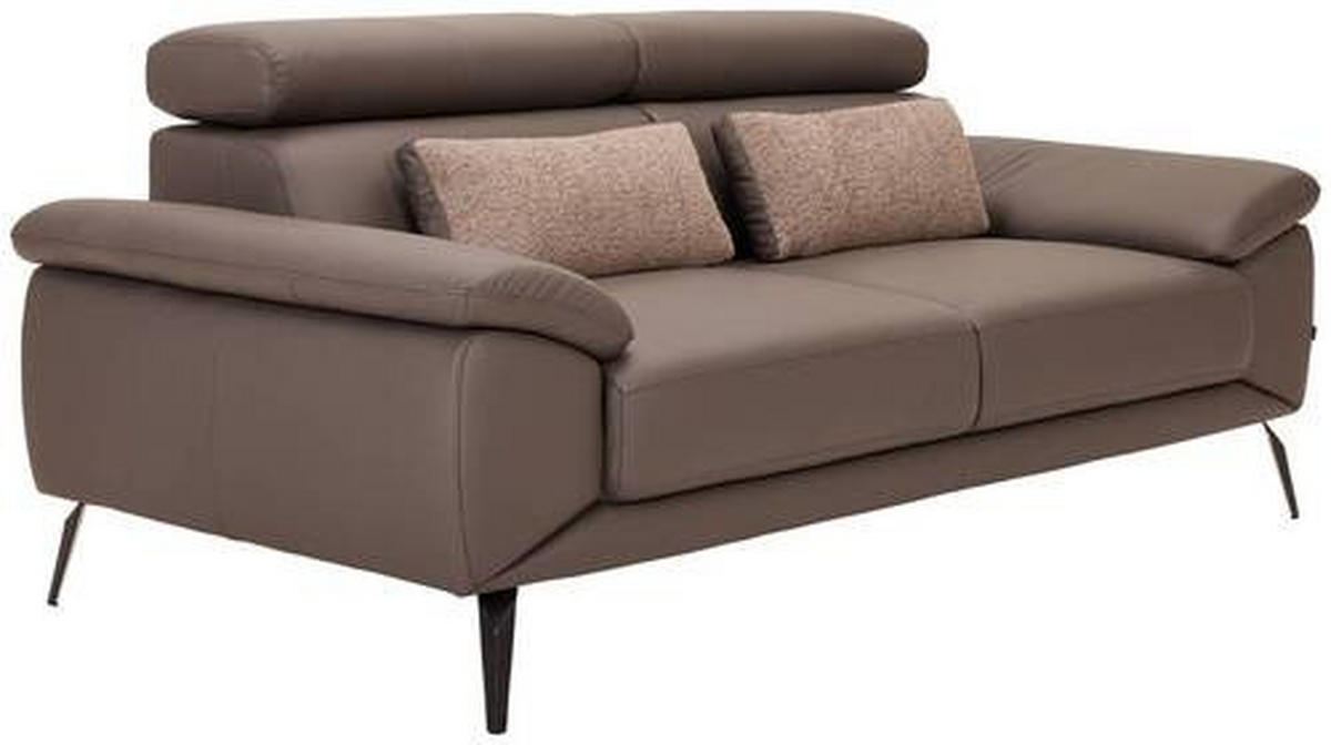 2-SITZER-SOFA Braun Echtleder  - Schwarz/Braun, Design, Leder/Metall (203/86-103/104cm) - Novel