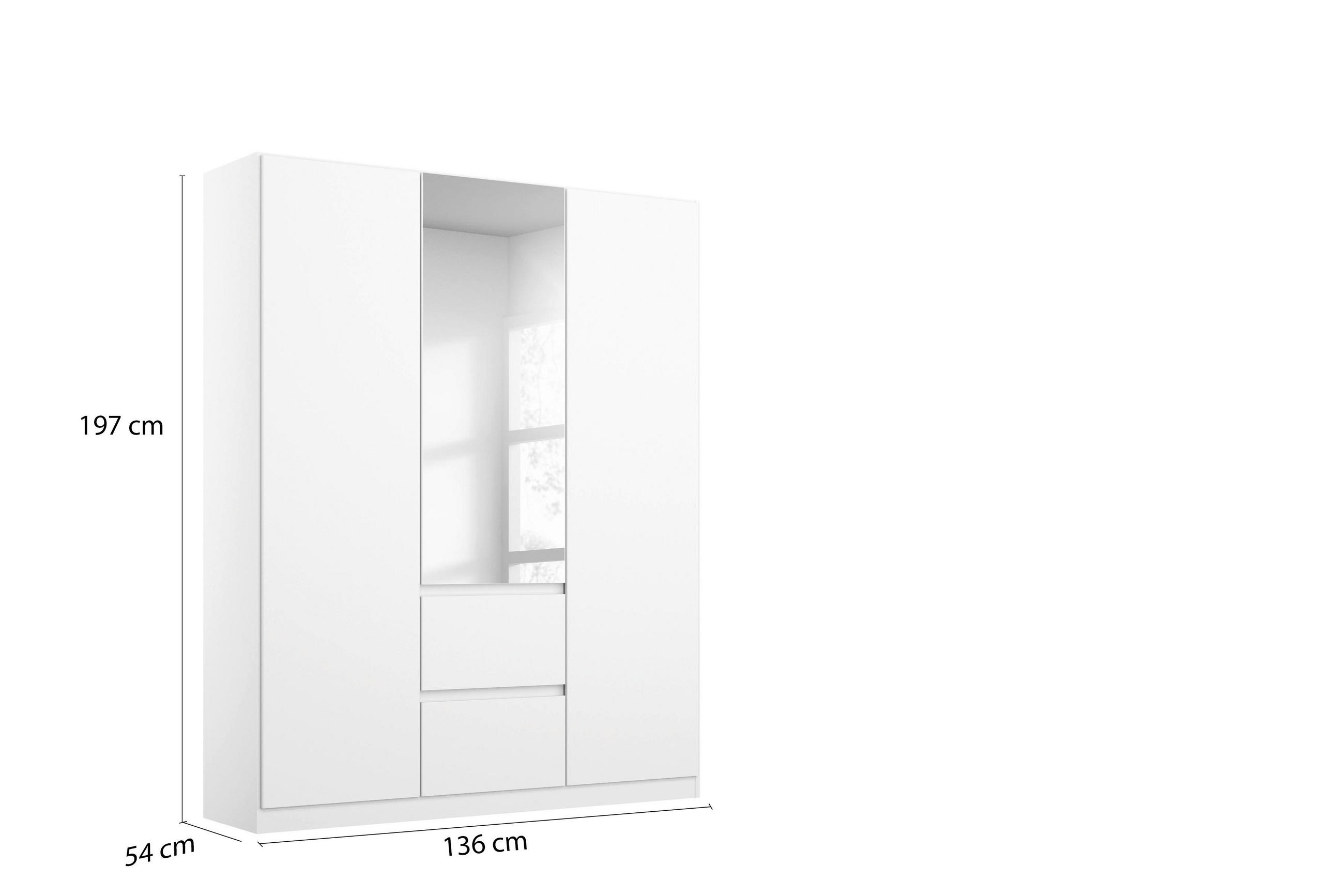 Nidda B: 136 cm vit 136/197/54 cm 3-dörrar - vit/silver, Basics, trämaterial (136/197/54cm) - Rauch Möbel