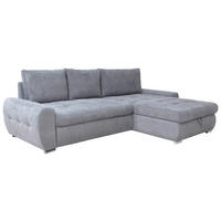 ECKSCHLAFSOFA Velours Hellgrau  inkl. Bettkasten, Schlaffunktion  - Chromfarben/Hellgrau, Design, Kunststoff/Textil (277/175cm) - Livetastic
