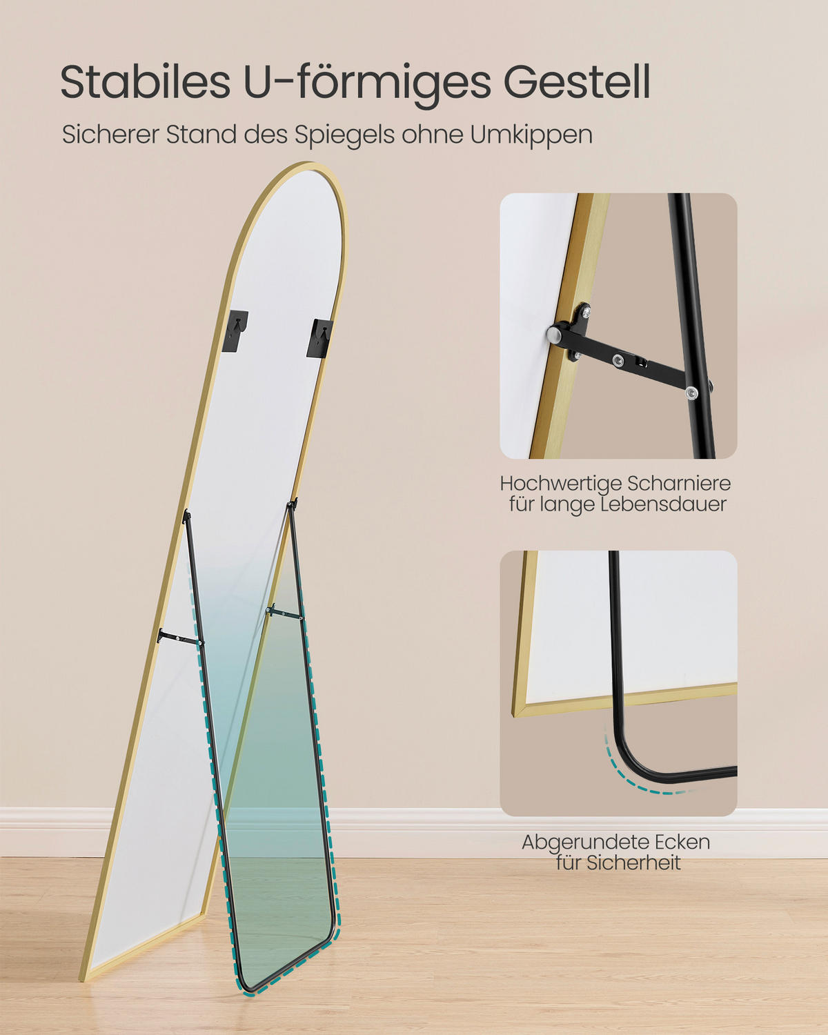 STANDSPIEGEL 50/160/33 cm  - Goldfarben, Trend, Glas/Metall (50/160/33cm) - Boxxx