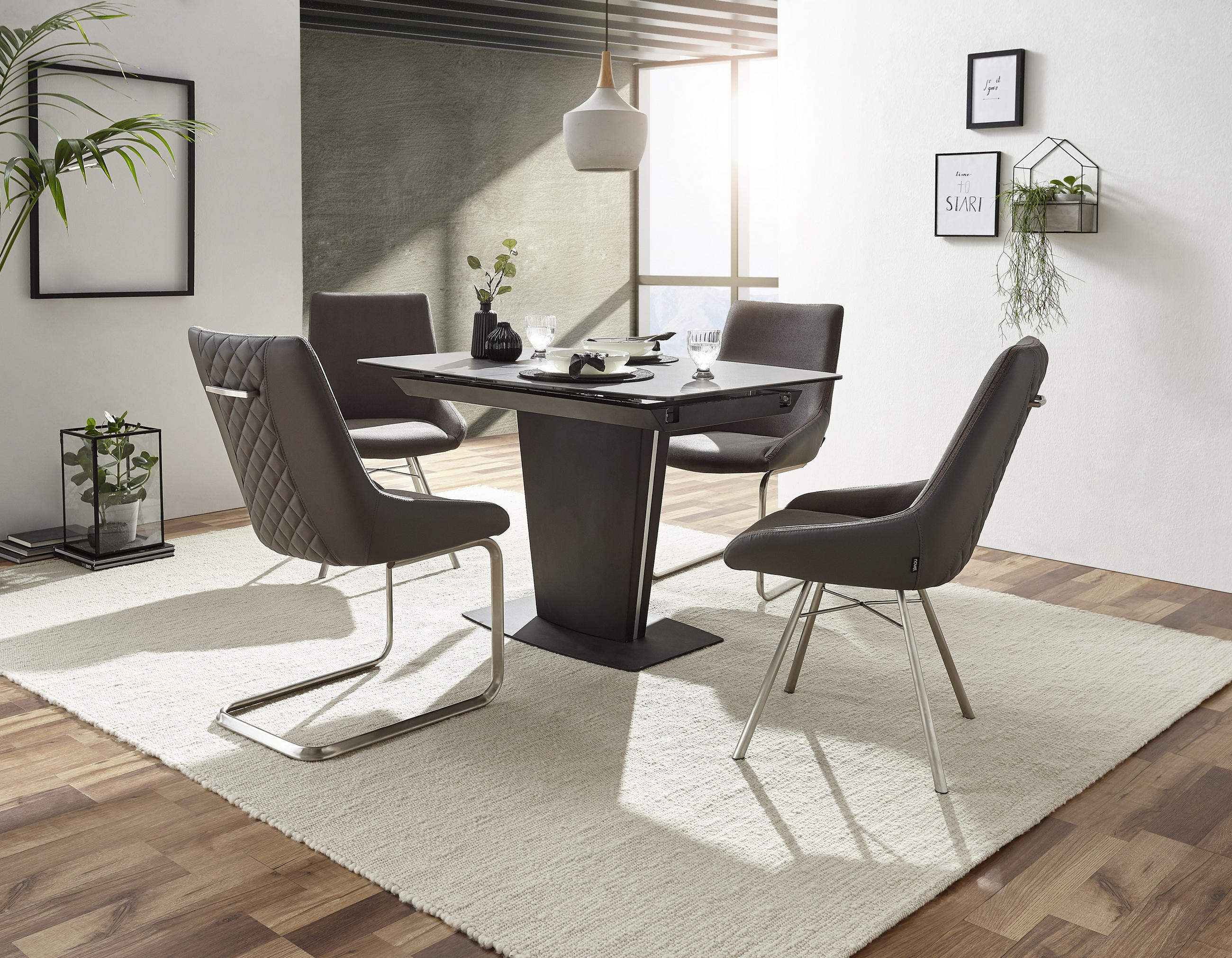 MATBORD i metall, glas, keramik, trämaterial 120-160/85/76 cm   - svart/grå, Modern, metall/trämaterial (120-160/85/76cm) - Novel