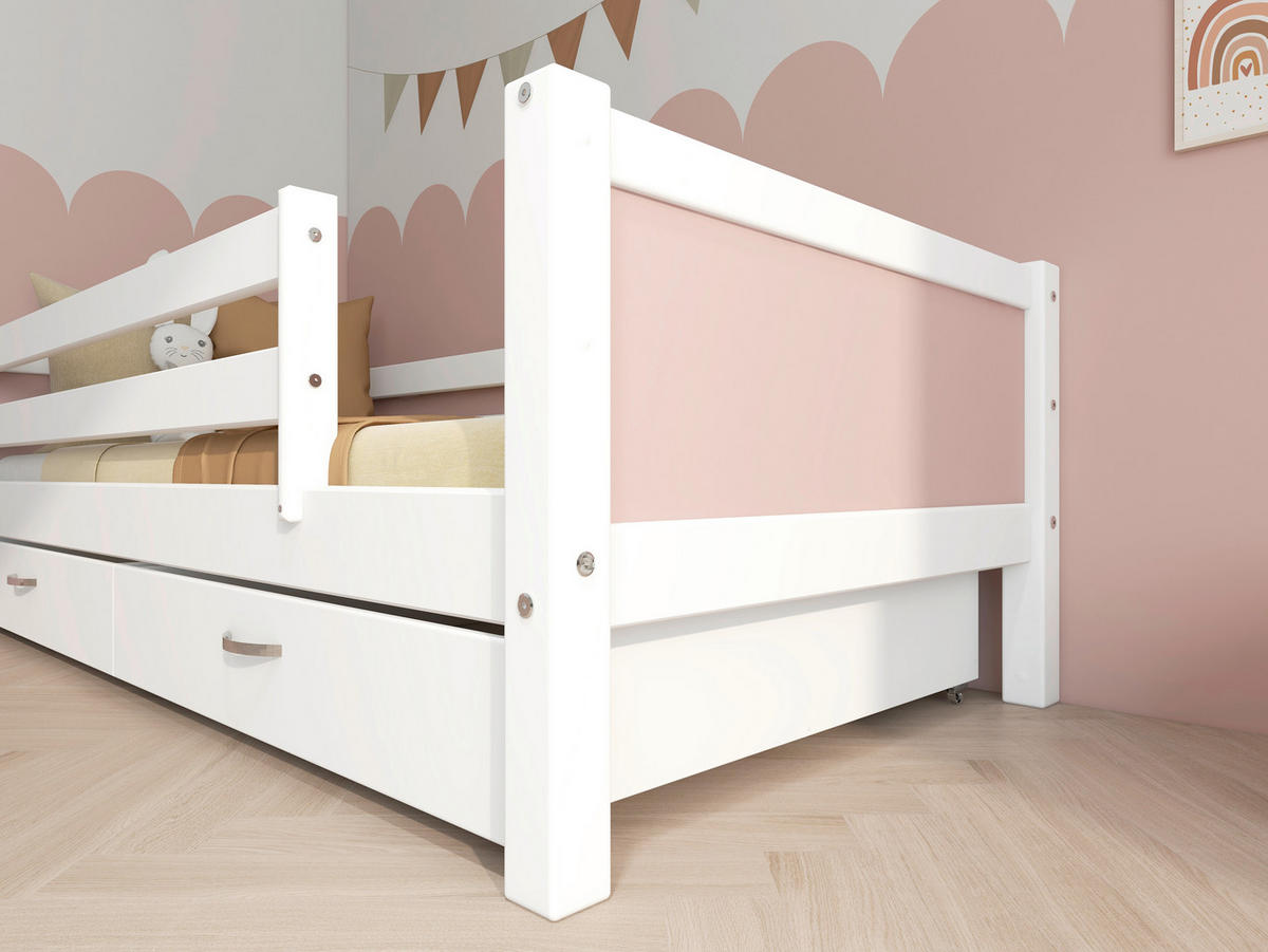 BETT 90/200 cm,  in Rosa, Weiß, Rollrost, Absturzsicherung, Bettschubladen  - Rosa/Weiß, MODERN, Holz (90/200cm) - Chameo