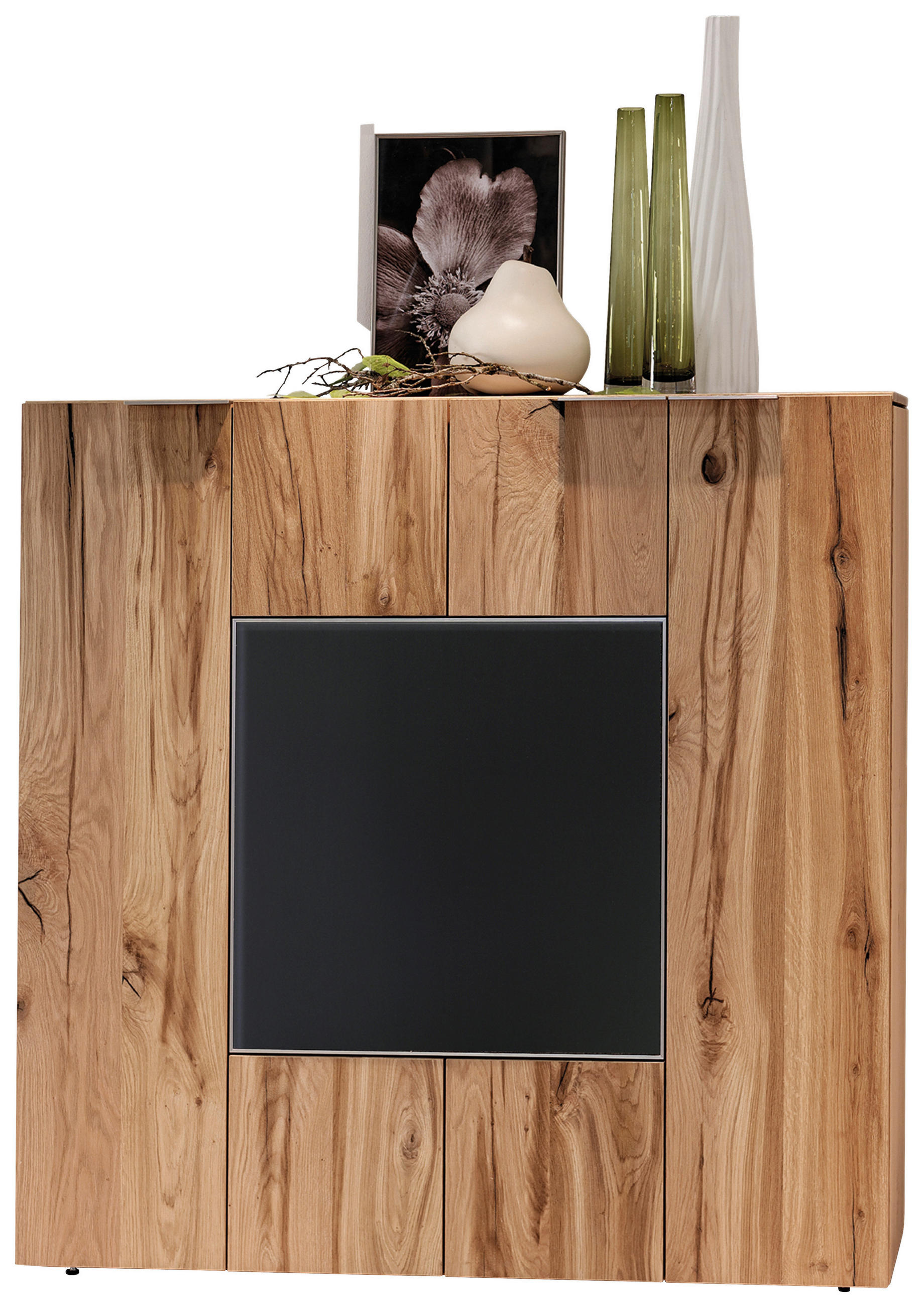 FÉLMAGAS SZEKRÉNY 128/130/42,3 cm  - tölgyfa színű/fekete, Design, Üveg/fa (128/130/42,3cm) - Voglauer
