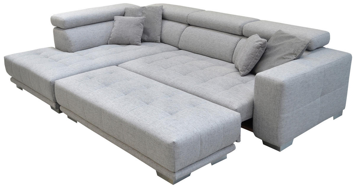 ECKSOFA in Chenille Hellgrau  - Chromfarben/Hellgrau, Design, Textil (207/301cm) - Xora