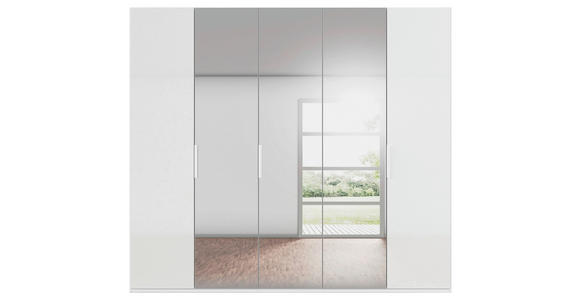 DREHTÜRENSCHRANK 251/223/61 cm,  in Weiß, 5-türig  - Weiß, Basics, Glas/Holzwerkstoff (251/223/61cm) - Novel