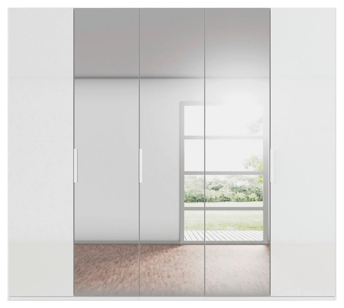 DREHTÜRENSCHRANK 251/223/61 cm,  in Weiß, 5-türig  - Weiß, Basics, Glas/Holzwerkstoff (251/223/61cm) - Novel