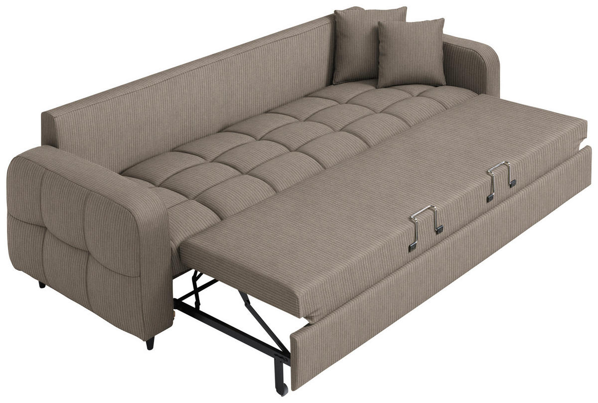 SCHLAFSOFA  in Cord, Velours Taupe  - Taupe/Schwarz, Design, Holz/Textil (236/88/101cm) - Lomoco