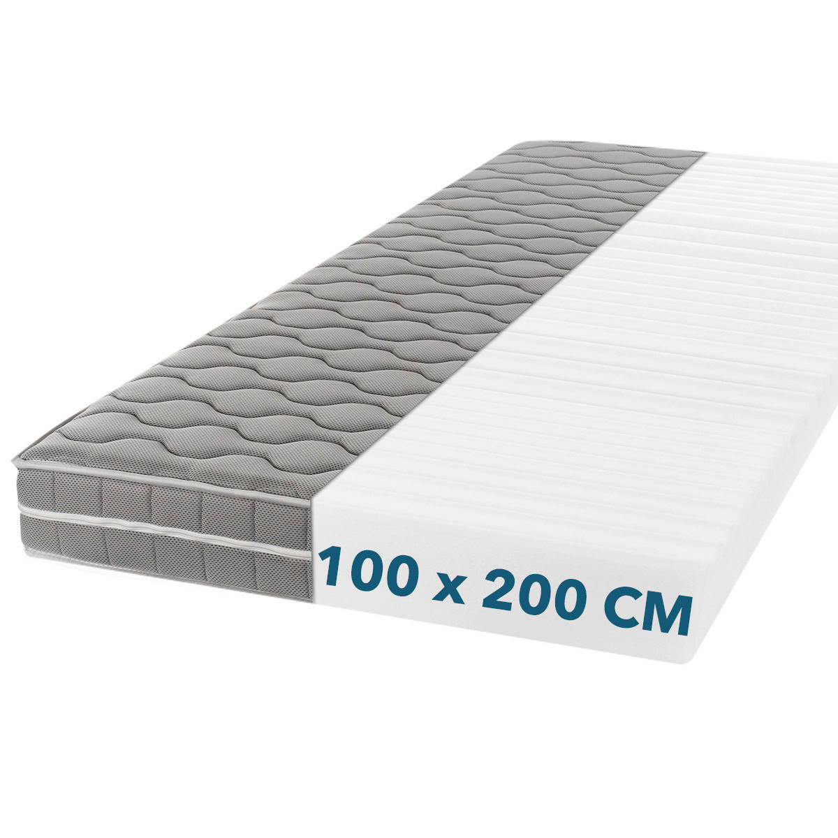 VISCOMATRATZE 100/200 cm, Höhe ca.: 16 cm, H2 + H3 = mittel + fest, 7-Zonen - Hellgrau, Basics, Textil (100/200cm) - P & B
