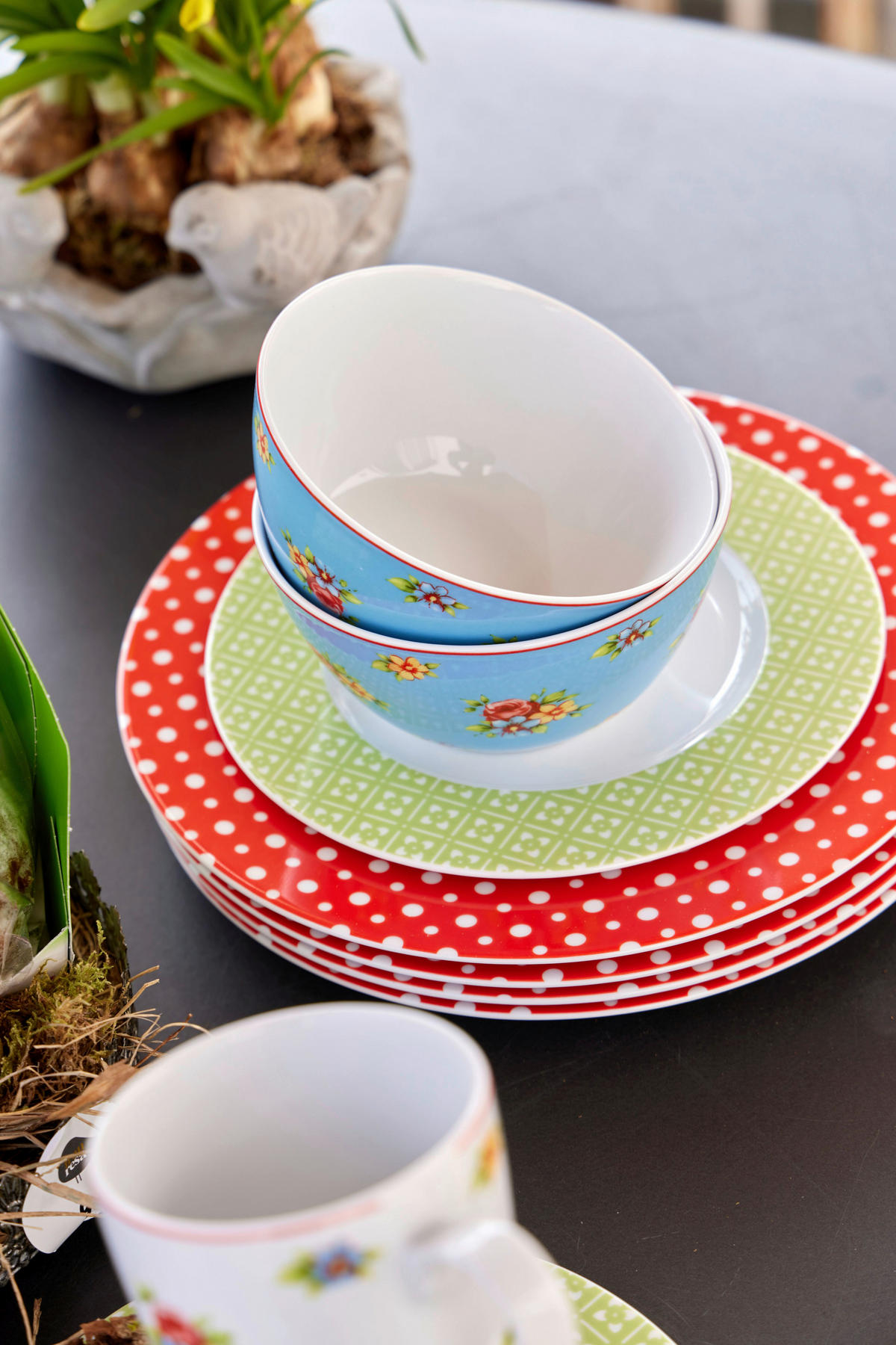 KOMBISERVICE Blau, Gelb, Grün, Rot, Weiß 16-teilig 4 Personen  - Blau/Gelb, Keramik (32/31,5/33cm) - Creatable