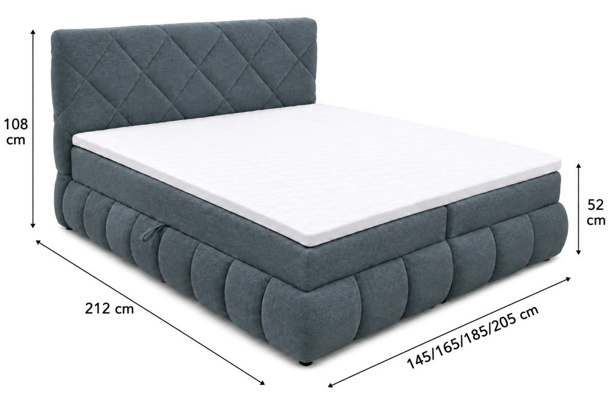 BOXBETT 180/200 cm,  in Grau, gepolstertes Kopfteil, Bettkasten, Topper, Matratzen, H3 + H3 = fest  - Schwarz/Grau, Design, Kunststoff/Textil (180/200cm) - Chameo