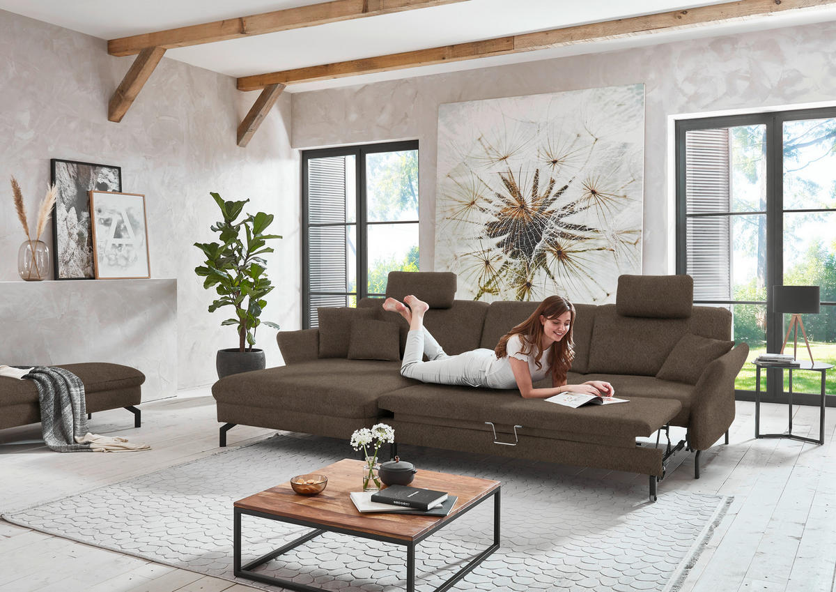 ECKSOFA in Velours Braun  - Schwarz/Braun, Design, Textil/Metall (179/306cm) - Beldomo System