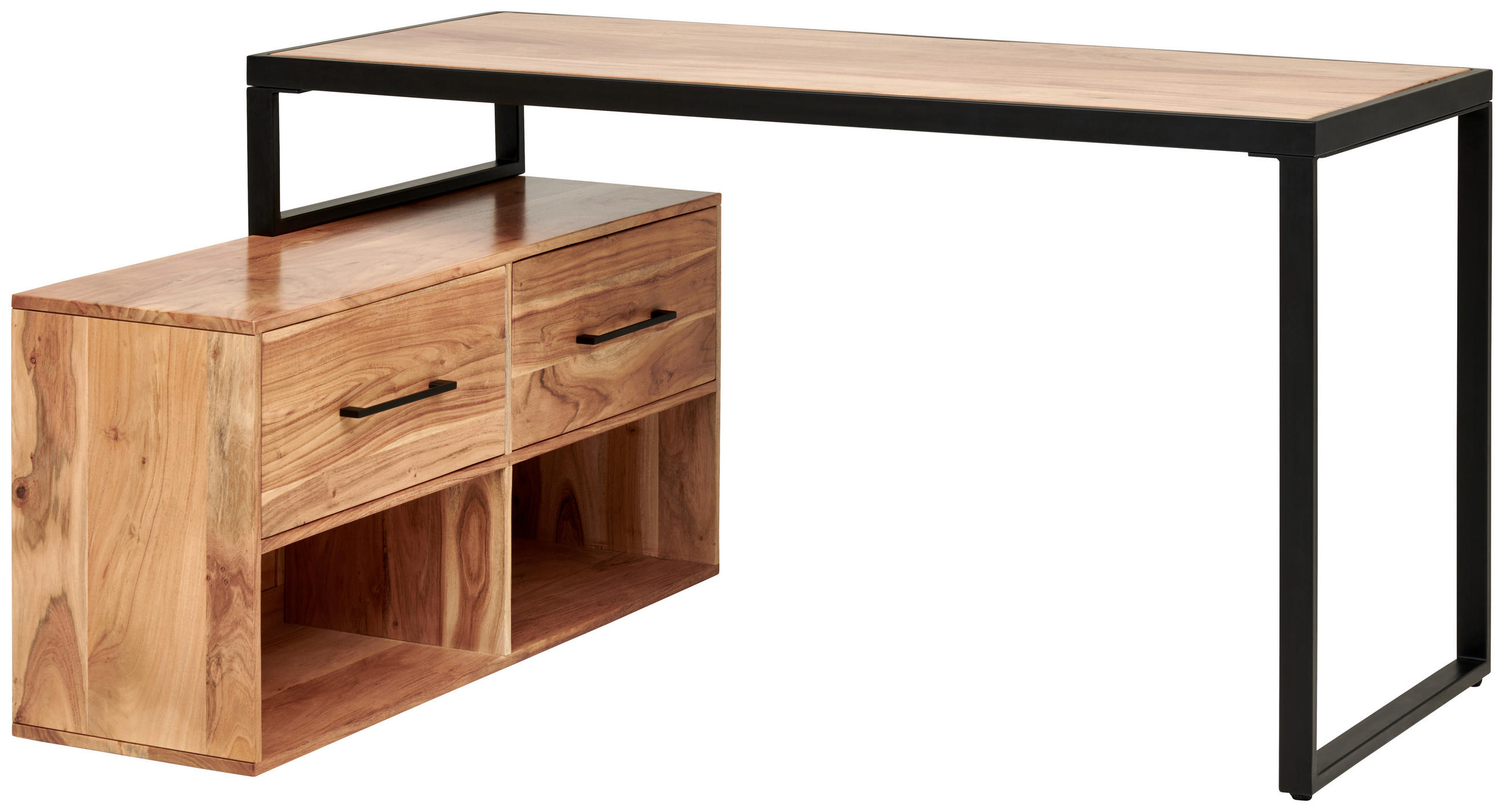 COMBINAțIE MASĂ DE SCRIS in lemn, metal  - negru/culoare lemn acacia, Modern, lemn/metal (145/115/76cm) - Livetastic