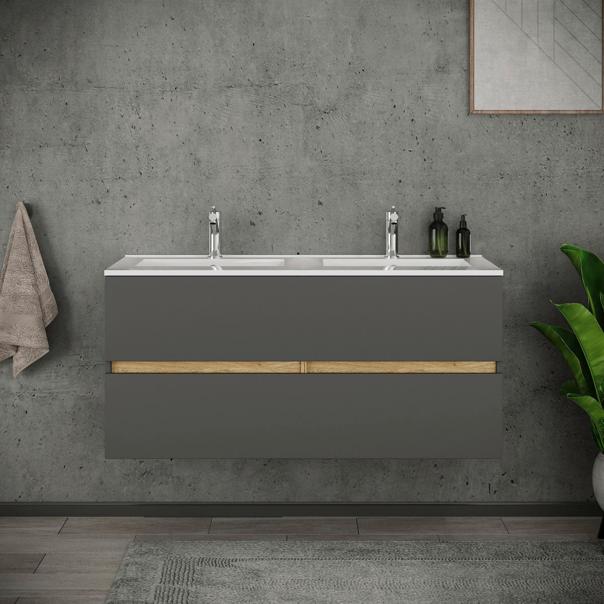 BADEZIMMER 2-teilig  in  - Honigeiche/Anthrazit, Trend, Keramik/Holzwerkstoff (112/51/47cm) - MID.YOU
