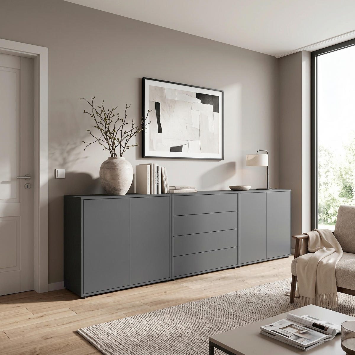 SIDEBOARD   - Anthrazit/Schwarz, MODERN, Holzwerkstoff/Kunststoff (237/73/33cm) - MID.YOU
