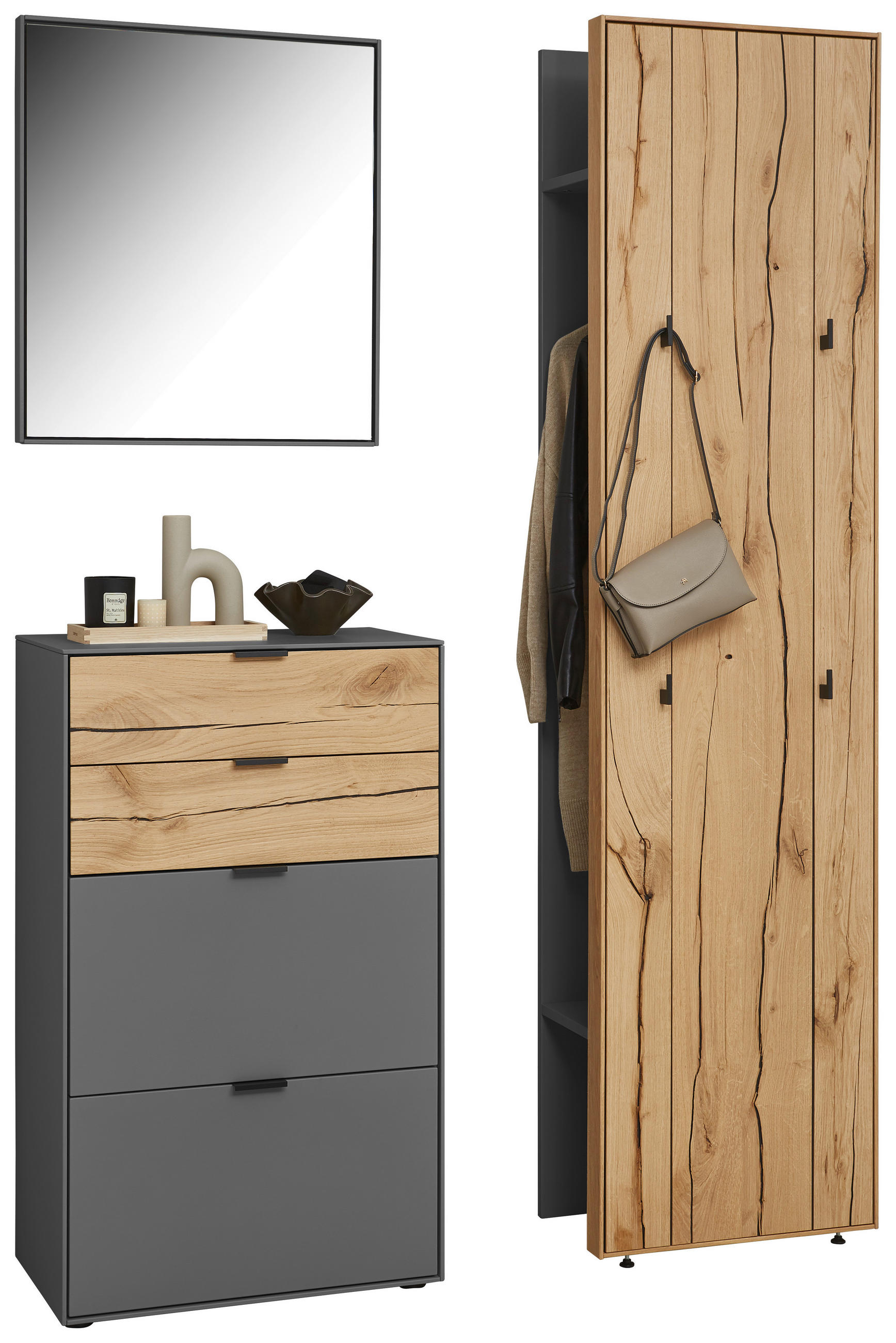 GARDEROBE 4-teilig 128,8/205,5/37,1 cm  - Design, Glas/Holz (128,8/205,5/37,1cm) - Dieter Knoll