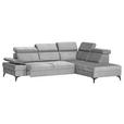 ECKSOFA Grau Flachgewebe Schlaffunktion, Armteilverstellung, Kopfteilverstellung, Sitztiefenverstellung  - Schwarz/Grau, MODERN, Textil/Metall (258/210cm) - Landscape