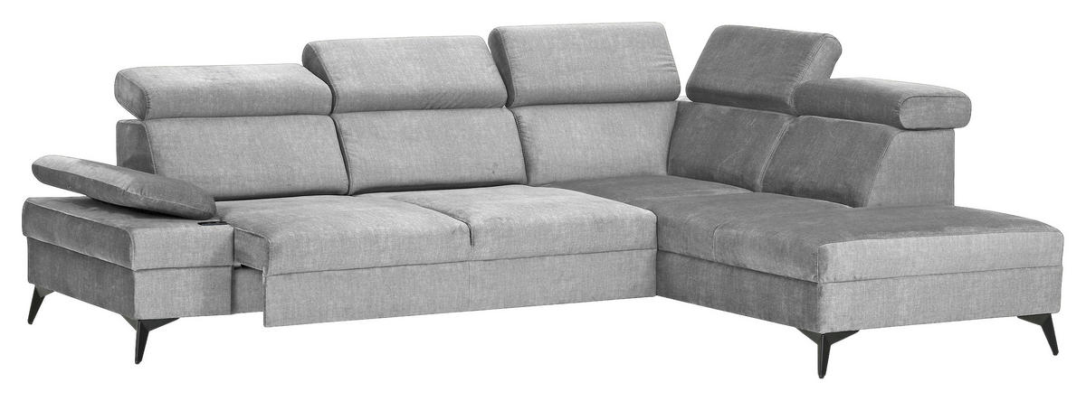 ECKSOFA Grau Flachgewebe Schlaffunktion, Armteilverstellung, Kopfteilverstellung, Sitztiefenverstellung  - Schwarz/Grau, MODERN, Textil/Metall (258/210cm) - Landscape