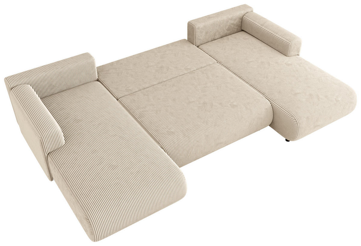 Wohnlandschaft inkl. Funktion Creme Cord  - Creme/Schwarz, KONVENTIONELL, Textil (200/360/200cm) - Xora