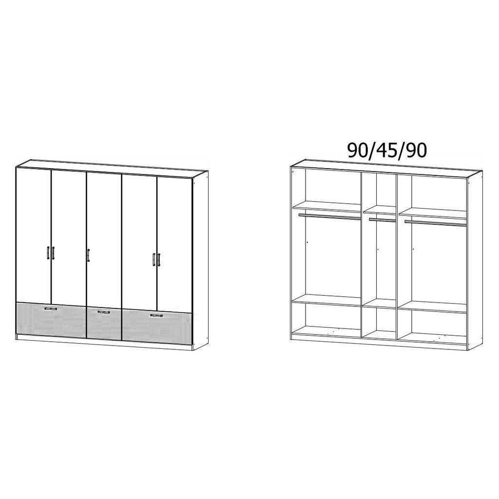 Thumbnail - Rauch Möbel Kleiderschrank, Weiß, Metall, 6 Fächer, 3 Schubladen, 226x210x54 cm, Blauer Engel, Goldenes M, Made in Germa...