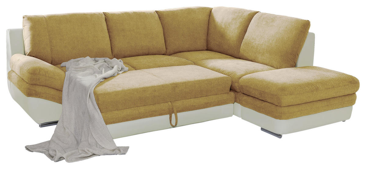 WOHNLANDSCHAFT in Creme, Dunkelgelb  - Chromfarben/Dunkelgelb, Modern, Textil/Metall (264/221cm) - MID.YOU