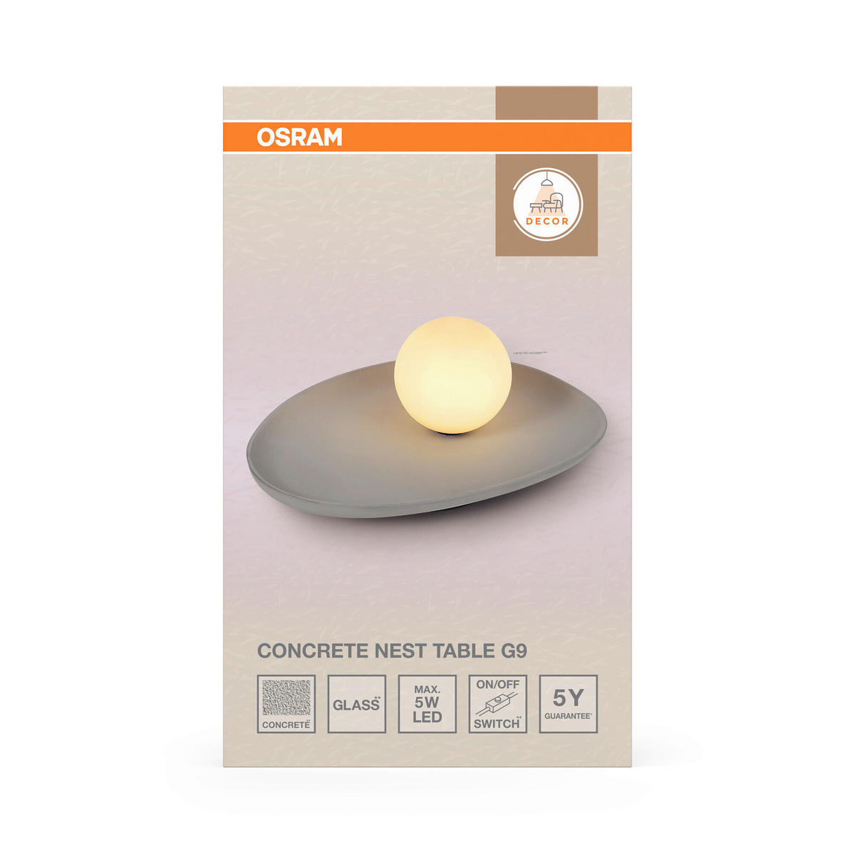 TISCHLEUCHTE 32.5/24/13.5 cm   - Grau, Basics, Glas/Stein (32.5/24/13.5cm) - Osram