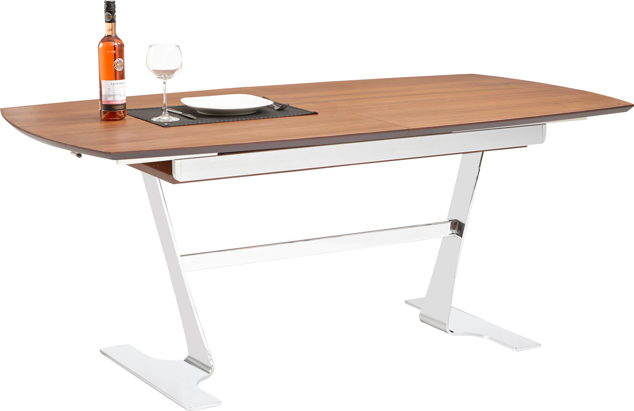 ESSTISCH in Holz, Metall, Holzwerkstoff 180(230)/95/77 cm  - Chromfarben/Nussbaumfarben, Design, Holz/Holzwerkstoff (180(230)/95/77cm) - Joop!