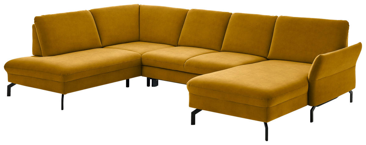 WOHNLANDSCHAFT in Velours Currygelb  - Currygelb/Schwarz, Design, Textil/Metall (220/335/179cm) - Beldomo System