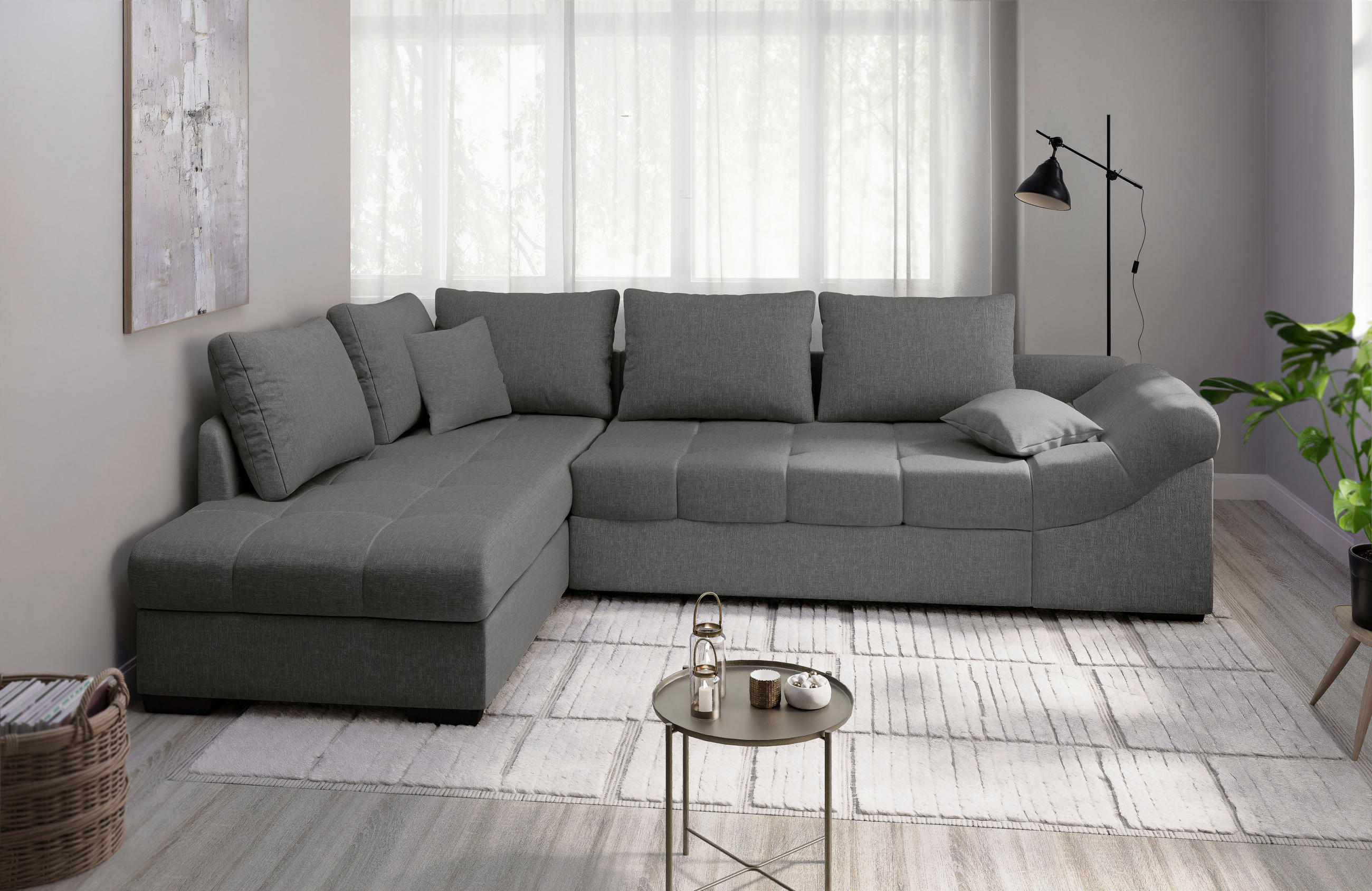 ECKSCHLAFSOFA Graubraun Mikrofaser  - Graubraun/Schwarz, MODERN, Holz/Textil (202/298cm) - MID.YOU