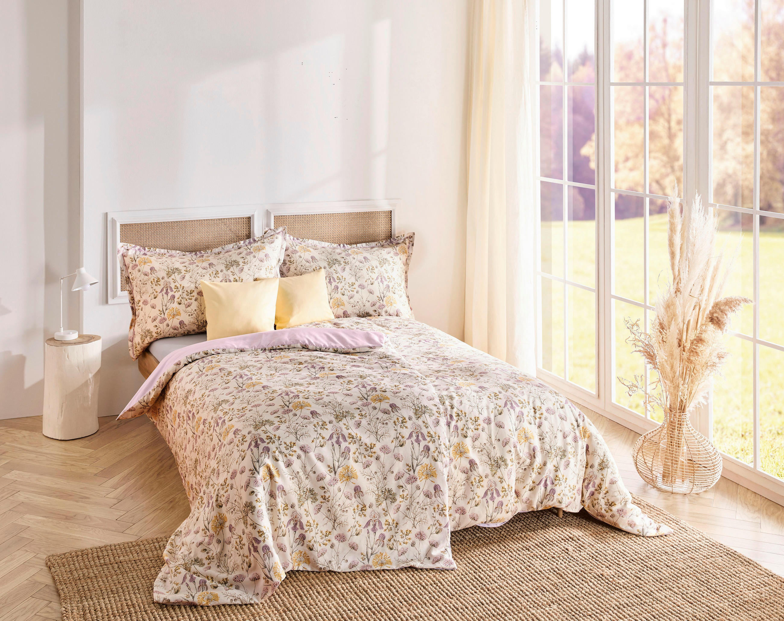 POSTELJINA MODERN CLASSIK K 140/200 cm makosaten bela, jorgovan, sahara, pastelno zelena  - sahara/bela, Konvencionalno, tekstil (140/200cm) - Fleuresse