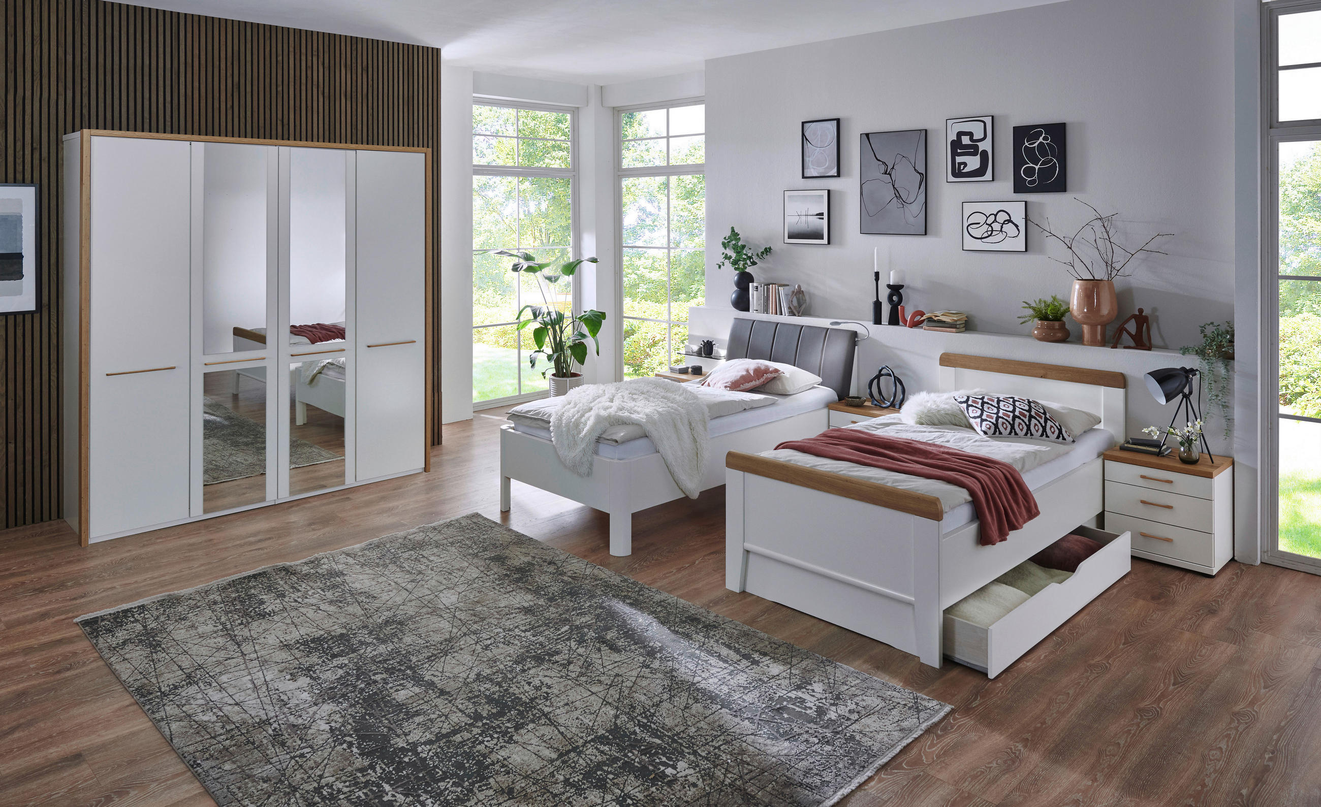 NACHTSCHRANK  - Eiche Bianco/Silberfarben, KONVENTIONELL, Holzwerkstoff/Metall (50/52/36cm) - Venda
