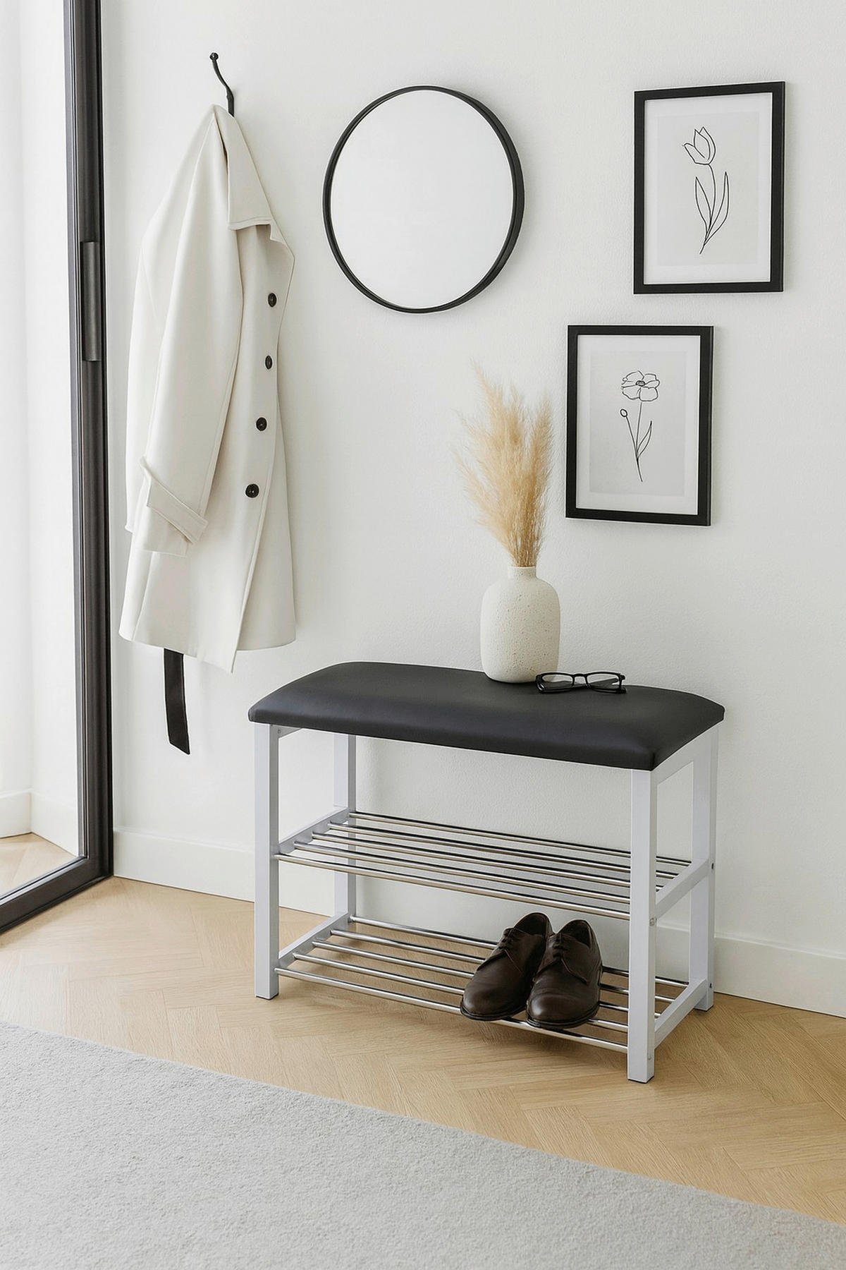 SCHUHBANK  in 80/50/30 cm  - Schwarz/Weiß, Design, Textil/Metall (80/50/30cm) - MID.YOU