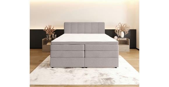 BOXSPRINGBETT 140/200 cm,  in Hellgrau, gepolstertes Kopfteil, Bettkasten, Topper, Matratzen, H2 + H3 = mittel + fest  - Hellgrau/Schwarz, KONVENTIONELL, Kunststoff/Textil (140/200cm) - Esposa