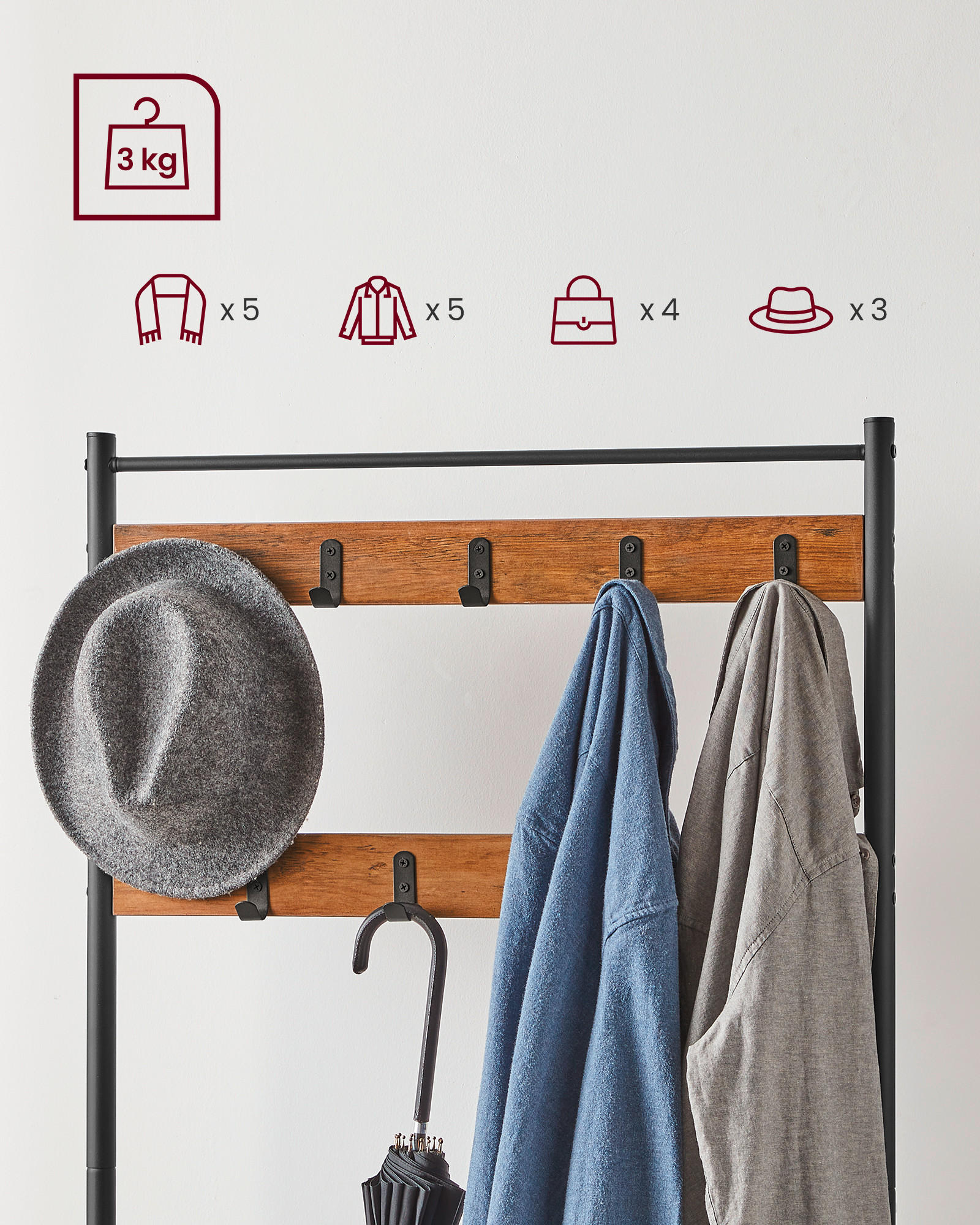 Boxxx Garderobe Vasagle Schwarz, Eiche 70x175x32 cm