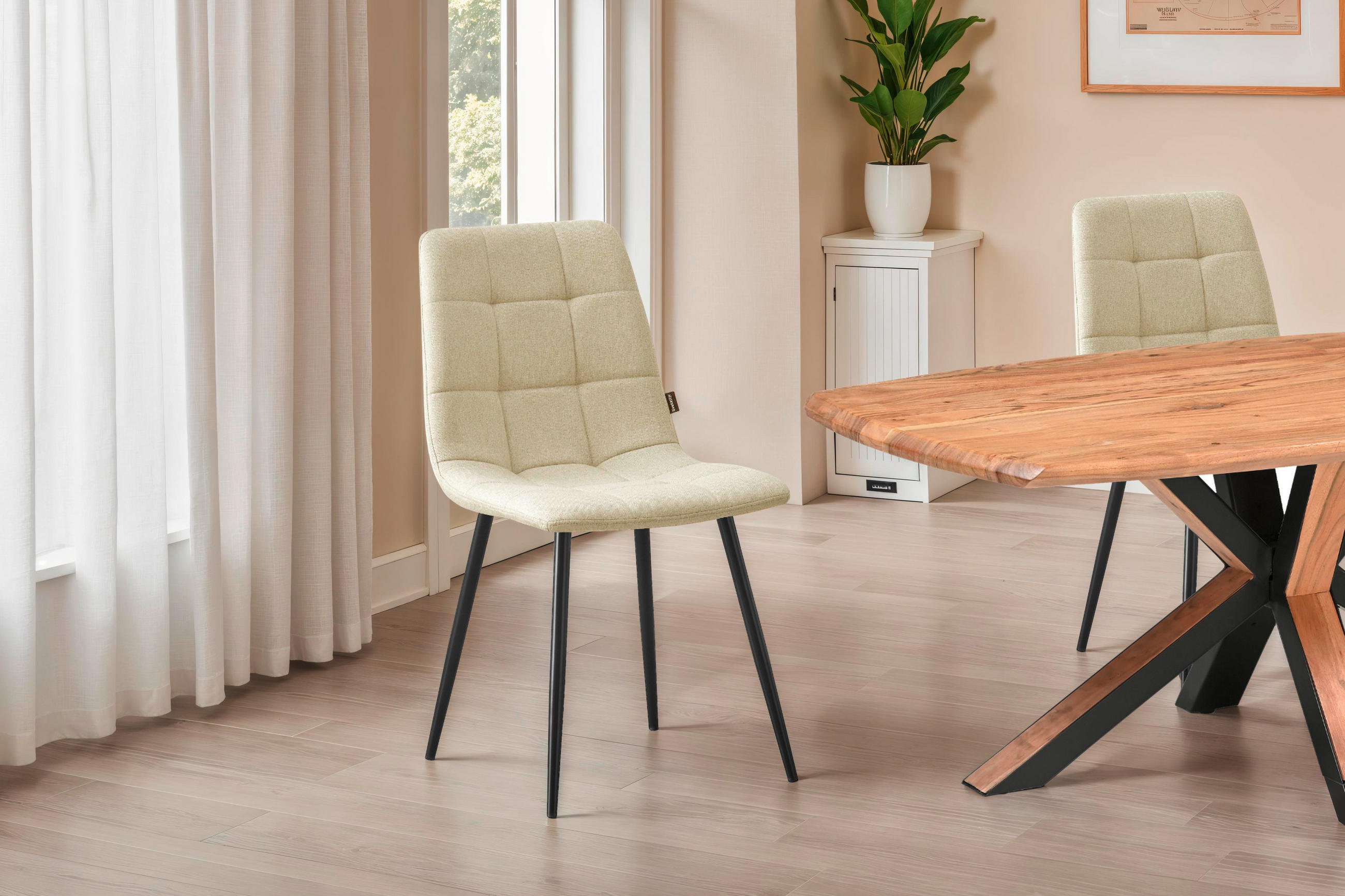 STUHL Webstoff Beige Pappel Sperrholz  - Beige/Schwarz, MODERN, Holz/Textil (45/86/55cm) - Livetastic